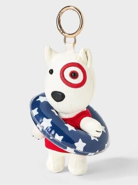 Target Dog bullseye summer patriotic Keychain Plush with Star Float - White/Red
